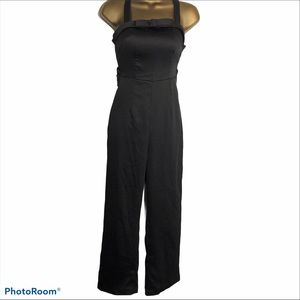 So-Ju black satin sleeveless jumpsuit wrap straps